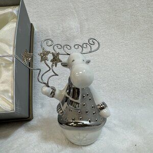 Pier 1 Original MOOSE Figurine 4 1/2" Silver Ceramic Gold Silver c/w Box EX Cond